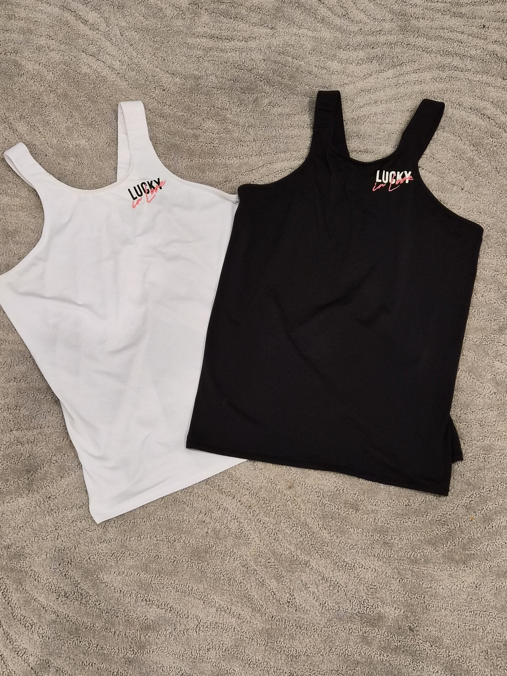 Lucky in Love Tennis Tank Tops Black & White Set of 2 Athletic Tops